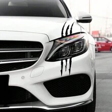 1只汽車頭燈裝飾引擎罩眉毛刮痕貼紙,創意防水貼花,車輛改裝 - 黑色 - 查看 2