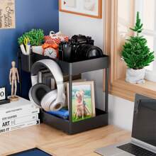 櫥櫃底部收納架,帶掛勾杯子的浴室櫥櫃收納架,可用於廚房浴室的多功能收納架 - 黑色 - 查看 6