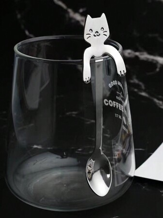 1pc Stainless Steel Hanging Coffee Spoon, Cute Cartoon Cat Shaped Stirring Cup/Mug Hanging Spoon Back To School