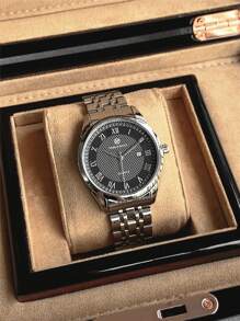 Pablo Raez 1 pieza Reloj para hombre Reloj electrónico de cuarzo impermeable de negocios para hombres con carcasa de IPS plateado, esfera negra y blanca con escala romana, correa de acero inoxidable, cierre de mariposa y función de calendario. Adecuado para la vida diaria, trabajo y estudio. ¡Un regalo de Navidad lujoso! - Plateado - Ver 6