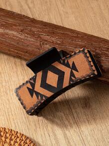 1入pu皮革亞克力西部圖案印花沙漠仙人掌裝飾髮卡,應節禮物贈予女性、妻子、女兒 - 白色 - 查看 2