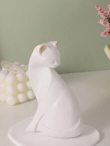 1只樹脂坐著的白貓藝術雕像,家居裝飾藝術品 - 白色 - 查看 3