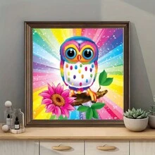 1入組5d Diy鑽石畫套裝,卡通貓頭鷹設計,20*20cm尺寸,樹脂鑲嵌畫布 - 彩色 - 查看 2