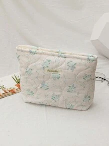 1入大容量卡通花卉印花收納袋，可愛且便攜，女士儲存護膚，化妝品和化妝工具的方便收納美妝包組織盒 - 彩色 - 查看 2