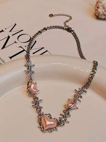 一颗蓬松心形项链 - 粉色，甜美酷炫风格，非传统设计，锁骨链，高档奢华配饰 - 彩色 - 查看 3