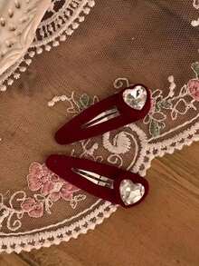 1 Nữ Sang Trọng Hình Trái Tim & Cá Sấu Tóc Vintage Tóc Cao Cấp Cảm Giác Sử Dụng Hàng Ngày - Màu Đỏ Sâu - Xem 3