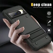 1pc Black Sliding Stand Phone Case For Goodle Pixel 7a 8 Pro, Full Body Shockproof Protective Cover - Black - View 2