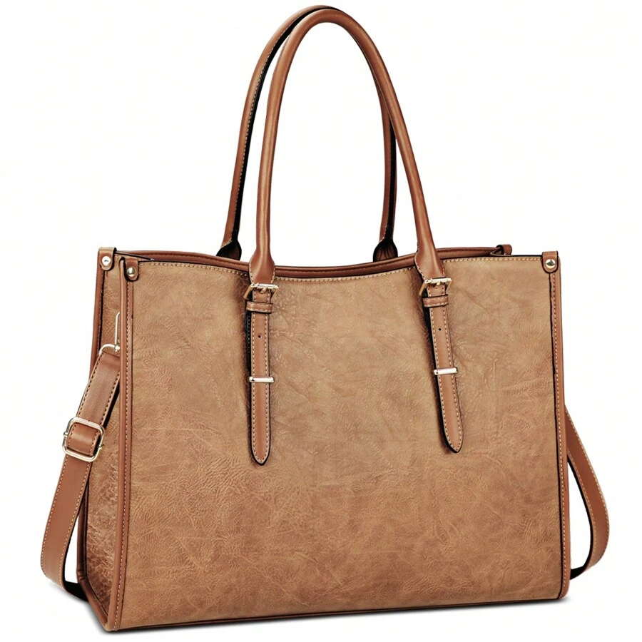 Laptop Bags For Women 15.6 Inch Handbags Designer Laptop Tote Bag Large PU Leather Ladies Shoulder Bag For Work School Shopping Business - 棕色 - 查看 1