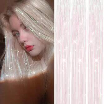 1 pieza de extensiones de cabello con purpurina y brillo, extensiones de cabello Dazzles para mujeres hippie para entrelazar, herramientas para trenzar el cabello, de 90 cm/120 cm de largo