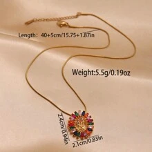 1件嘻哈个性炫酷风格亮爱心造型不锈钢链镀铜18K金方晶锆石适合生日情人节礼物情侣日常装饰 - 金黃色 - 查看 9