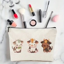 1pc Cute Printed Cow Pattern Cosmetic Bag For Women, Portable Handheld Toiletry Storage Organizer, Travel Bag - Multicolor - View 2