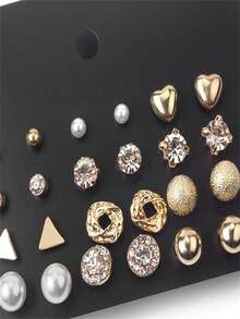 12 對 1 組金色金屬幾何耳環卡耳環套裝耳環 - 金色 - 查看 4