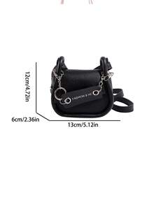 1 Pieza Mini Bolso Cruzado De Poliuretano Para Niños De Color Liso Con Diseño Simple - Negro - Ver 2