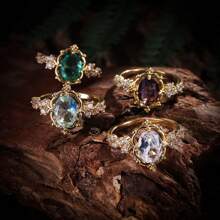 优雅的承诺戒指镶嵌紫色锆石蛋形订婚/结婚戒指，适合新娘，奢华珠宝礼物，适合情侣，情人节，妈妈，母亲，母亲节，礼物 - 皇冠白鑽戒指 - 查看 4