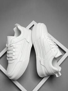 New Flat Shoes For Men, Casual Round Toe Lace-Up Skateboarding Shoes, Simple Outdoor Elevated Sports Sneakers