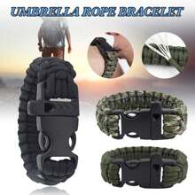 1 pieza anillo de mano de rescate de emergencia con silbato pulsera de supervivencia de Paracord cuerda de paracaídas al aire libre accesorios para escalador - Negro - Ver 1