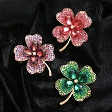 1pc Fashionable And Elegant Clover Flower Sparkling Diamond Brooch, High-End And Exquisite Women'S Suit Jacket Cardigan Personalized Corsage Brooch - Flower Sparkling Diamond Brooch - View 1