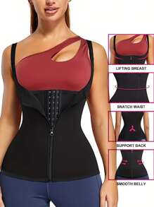 Sport Outdoor 1 Stück Reißverschluss & Haken Verschluss Schwarzes Trägerhemd Formende Unterwäsche Taillenformer Corsage Fitness Zubehör