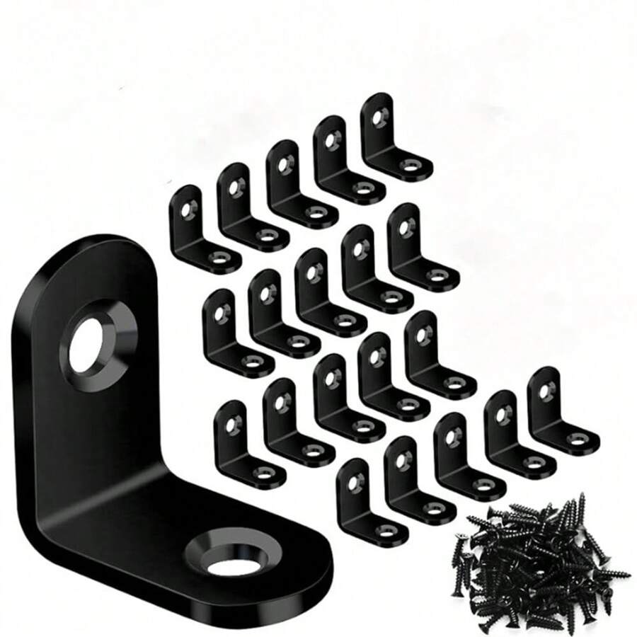 20pcs. L-Shaped Right Angle Bracket Connector Furniture Table And Chair Angle Iron Fastener Thickened Plate Support - Silver - View 1