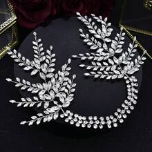 手工鑲嵌鑽石裝飾髮帶,適用於髮髻,優雅的婚禮頭飾 - 銀色 - 查看 2