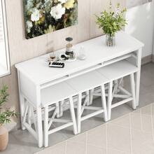 4-Piece Farmhouse Counter Height 60" Extra Long Dining Table Set with 3 Drawers and 3 Stools, Rubber Wood Dining Table Set Home Bar Table Set with Footrest Home Bar Pub(White) - trắng - Xem 2