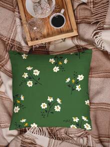 1pc Abstract Hand-Painted Pattern With Chamomile & Polka Dots Printed Linen Pillowcase, Suitable For Home Decoration, Sofa Pillows, Car Pillows - Multicolor - View 5