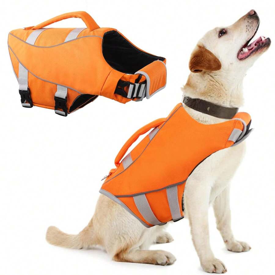 大型犬救生衣,划船和游泳用狗游泳背心,泳池寵物漂浮背心,拉布拉多犬游泳背心安全夾克,反光狗救生衣 - 黃色 - 查看 1