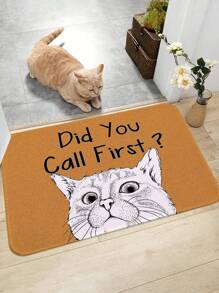 1入組可愛貓咪＆文字印花門墊,柔軟結晶絨矩形防滑吸水地墊,適用於客廳家居裝飾 - 彩色 - 查看 1