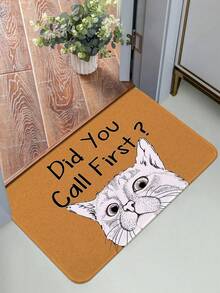 1入組可愛貓咪＆文字印花門墊,柔軟結晶絨矩形防滑吸水地墊,適用於客廳家居裝飾 - 彩色 - 查看 4