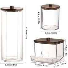 3 件套浴室清洁工具架 - 海绵、清洁棒、密封条、牙线收纳盒，带棕色木盖的透明容器 - 3pcs 透明 - 查看 7