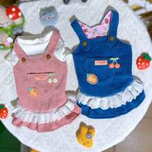 秋冬寵物衣服加厚燈芯絨防靜電背帶裙小型犬貓保暖衣服 - 藍色 - 查看 3