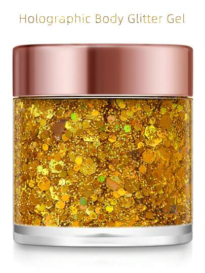 1 Pieza Gel De Purpurina Corporal Holográfico Dorado Para Mujeres, Adecuado Para Cara, Cuerpo, Pelo, Perfecto Para Conciertos, Festivales De Música, Maquillaje Para Escenario, Maquillaje De Fiesta, Gel Brillante Láser, Gel De Purpurina Corporal De Sirena, Amigable Con La Piel Y No Graso, Ideal Para Pintar Cara