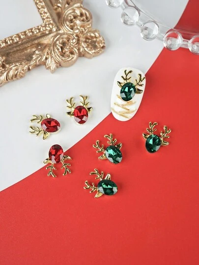Beautizon Nailartlab New Christmas Nail Art Accessories, Rhinestone Inlaid Reindeer Nail Decorations