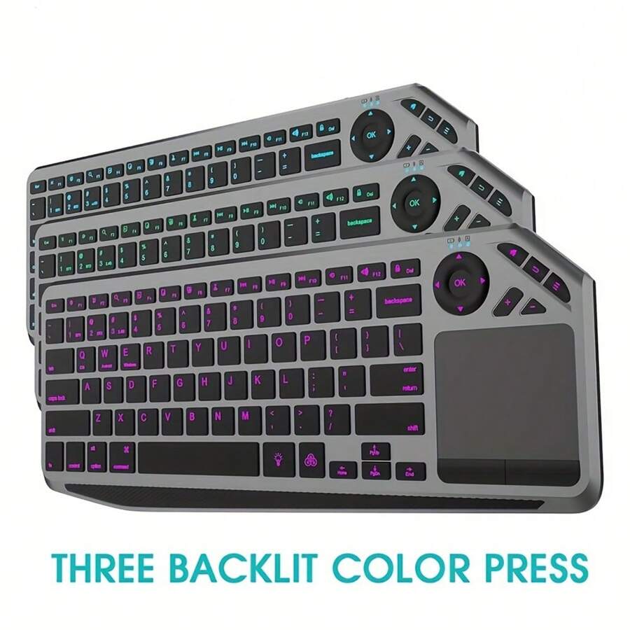 JOMAA 2.4G Wireless Keyboard Backlit Rechargeable Keyboard Touchpad Keyboard For TV  PC (Gray) - Black - View 1