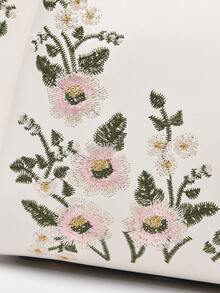 休閒花朵多格手提袋刺繡花朵手袋,白色軟皮革pu女士手提包,多層肩背包,休閒小媽媽包,帶拉鍊多口袋斜跨包 - 白色 - 查看 9