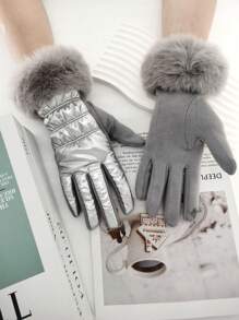 1 Cặp Găng tay chống nước phiên bản AB dành cho nữ, mặt sau bằng da lộn, cảm ứng ấm áp có cổ tay mềm mại, thời trang và tiện dụng cho mùa thu/đông - Xám - Xem 2