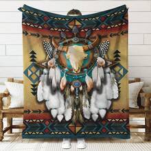 1PC , Soft And Warm Native American African Eagle Mandala  Flannel Blanket, Soft Warm Throw Blanket Nap Blanket For Couch Sofa Office Bed Camping Travel, Multi-Purpose Gift Blanket For All Season , Christmas Gift, Thanksgiving Gift, New Year Gift - Multicolor - View 1