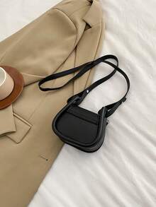 1 Pieza Mini Bolso Cruzado De Poliuretano Para Niños De Color Liso Con Diseño Simple - Negro - Ver 4