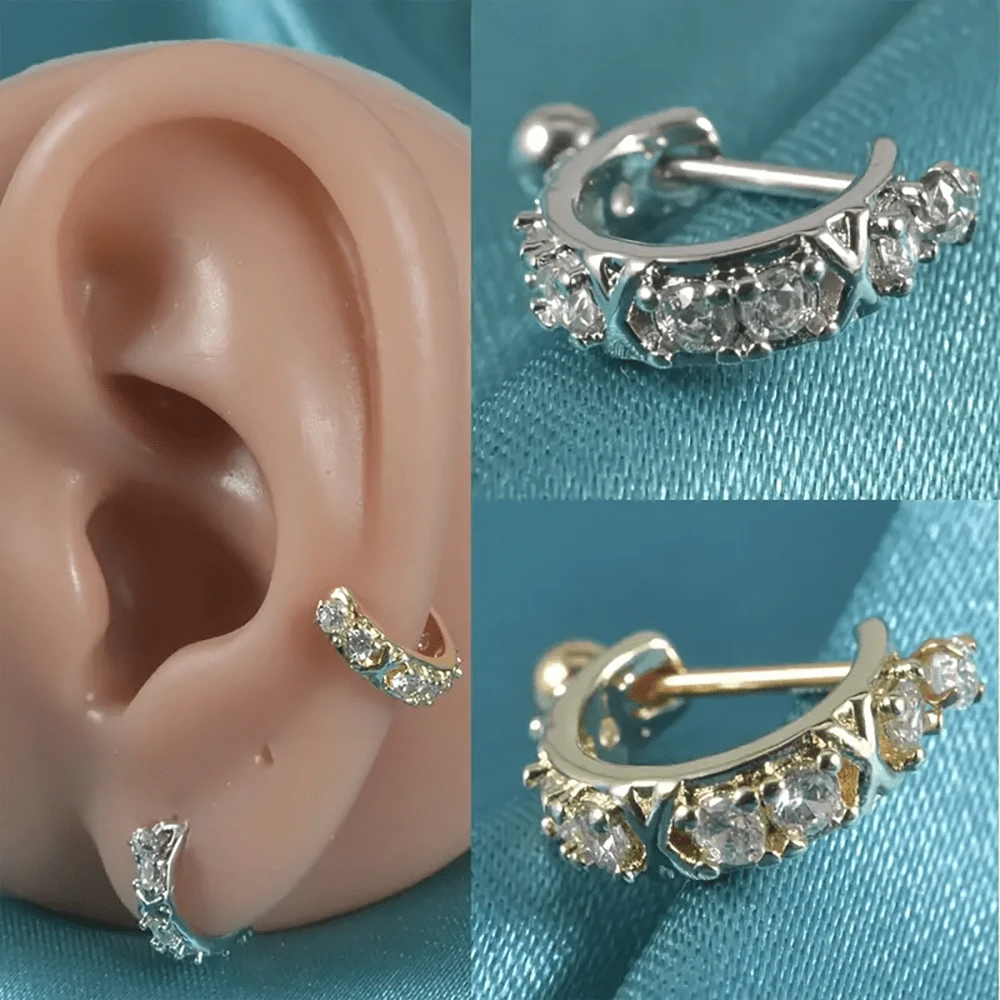 1 Pieza Anillo De Cartílago De Trago De Oreja De Acero Inoxidable Con Herradura De Circonitas Cúbicas, Piercing De Cartílago De Brazalete De Trago, Aro En Helix, Rook, Pendientes De Lóbulo - Como se muestra en la imagen - Ver 1