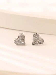 1對時尚簡約925純銀與人造鋯石心形耳針,適合女性的日常佩戴 - 銀色 - 查看 2