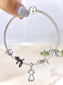 1入組魅力四射真實925純銀可愛寵物黑色貓吊墜釘珠適合女士適合手鍊手鐲DIY珠寶製作週年禮物精細女士們珠寶和手錶 - 黑色 - 查看 4