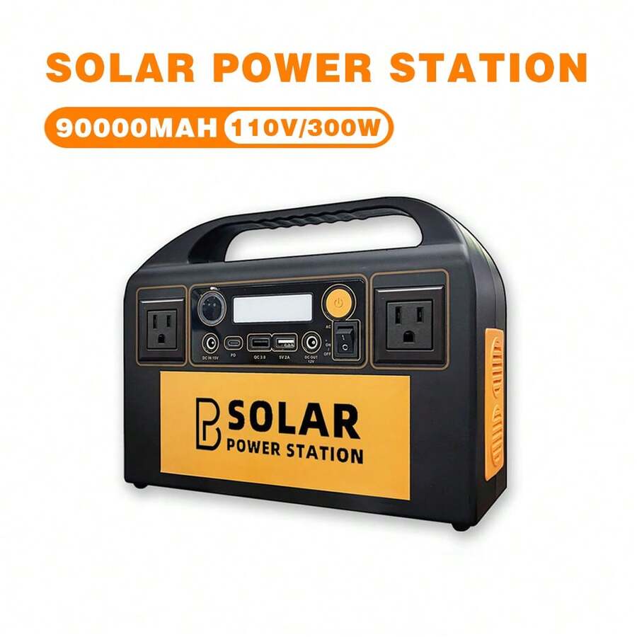 Power Station Portable 110v 300w 90000mah Outdoor Solar Generator Camping Ac Dc Usb Output - Black - View 1