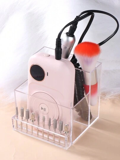 1pc Nail Drill Machine Organizer Storage Box, Transparent Manicure Tools Nail Drill Bit Holder Stand Display Polish Grinder Box, Desktop Brush Pen Files Storage Case