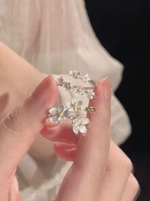 2pcs Antique Medieval French Retro Court Three-Dimensional Flowers Teen's Ring Silver Iris Adjustable Ring