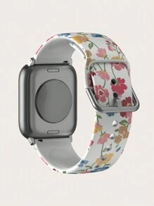 Multicolor Floral Silicone Watch Band Compatible With Apple Watch 38mm 40mm 41mm 42mm 44mm 45mm 49mm, Fits Apple Watch Ultra/S10/SE/8/7/6/5/4/3/2/1 - White - View 4