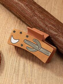 1入pu皮革亞克力西部圖案印花沙漠仙人掌裝飾髮卡,應節禮物贈予女性、妻子、女兒 - 白色 - 查看 3