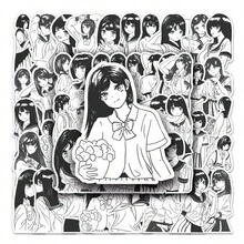 50張孩子們喜愛的繪畫貼紙,包含統一風格的女孩卡通動漫古卡貼紙。可愛時尚的塗鴉防水貼紙,適用於手提電腦、水瓶、滑板、手機等 - 黑與白 - 查看 3