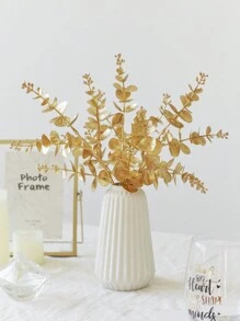 2 件人造金色闪光桉树假植物金色塑料叶仿芦苇植物灌木适用于室内外派对婚礼桌 DIY 装饰、情人节、礼物生日毕业家居装饰返校房间装饰学校用品 - 金色 - 查看 3