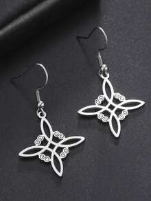 1對女士不鏽鋼威干結懸掛耳環,簡約時尚珠寶情人節禮物 - 垂墜系列 - 查看 7