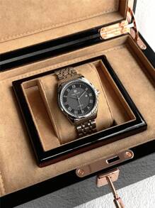 Pablo Raez 1 pieza Reloj para hombre Reloj electrónico de cuarzo impermeable de negocios para hombres con carcasa de IPS plateado, esfera negra y blanca con escala romana, correa de acero inoxidable, cierre de mariposa y función de calendario. Adecuado para la vida diaria, trabajo y estudio. ¡Un regalo de Navidad lujoso! - Plateado - Ver 5